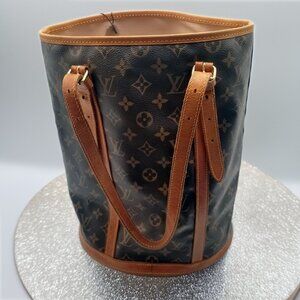 Louis Vuitton Louise Bucket Shoulder Bag Monogram Brown Canvas w/COA